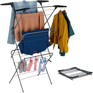 Relaxdays Clothes Airer, 3 Tiers, Folding Laundry Rack, Space-Saving Clothing Horse, HxWxD: 138x63.5x50 cm, Grey/Black Relaxdays Clothes Airer, 3 Tiers, Folding Laundry Rack, Space-Saving Clothing Horse, HxWxD: 138x63.5x50 cm, Grey/Black
