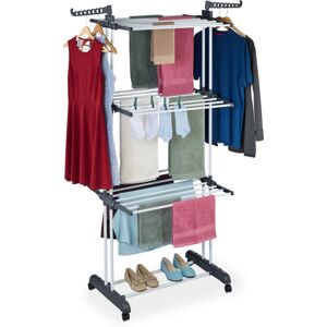Relaxdays Clothes Airer, with Wheels, Folding Wings, HWD: 173 x 126 x 64 cm, Metal, Rolling Laundry Rack, White/Grey Relaxdays Clothes Airer, with Wheels, Folding Wings, HWD: 173 x 126 x 64 cm, Metal, Rolling Laundry Rack, White/Grey