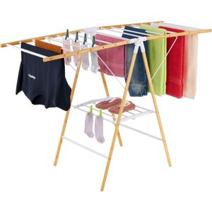 Relaxdays folding airer, 2 tiers, HxWxD: 100 x 148 x 56 cm, bamboo & metal, winged dryer, natural/white Relaxdays folding airer, 2 tiers, HxWxD: 100 x 148 x 56 cm, bamboo & metal, winged dryer, natural/white