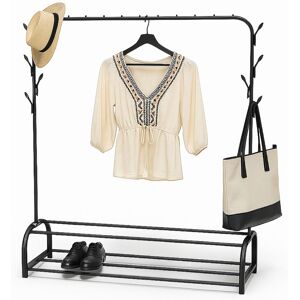Relaxdays coat rack, 3-in-1, with coat rail, 2 shelves & 8 hooks, HxWxD: 158 x 110 x 40 cm, metal, black Relaxdays coat rack, 3-in-1, with coat rail, 2 shelves & 8 hooks, HxWxD: 158 x 110 x 40 cm, metal, black
