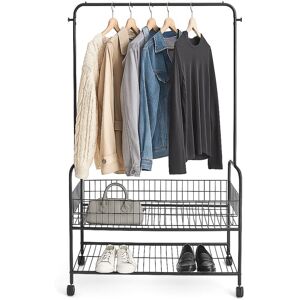 Relaxdays mobile coat rack with wheels, 2 shelves, coat rail, hooks, HWD 165 x 90 x 30 cm, black wardrobe Relaxdays mobile coat rack with wheels, 2 shelves, coat rail, hooks, HWD 165 x 90 x 30 cm, black wardrobe