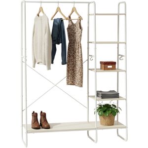 Relaxdays coat rack, 6 shelves, clothes rail, 6 hooks, wood-effect, HWD 160x120x45 cm, white/natural Relaxdays coat rack, 6 shelves, clothes rail, 6 hooks, wood-effect, HWD 160x120x45 cm, white/natural