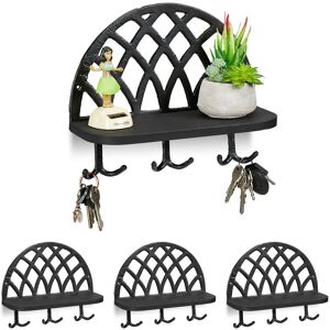Relaxdays Set of 4 Coat Racks, Shelf & Hooks, Vintage Key Storage, Cast Iron, Wood, HWD: 23x27x12 cm, Black Relaxdays Set of 4 Coat Racks, Shelf & Hooks, Vintage Key Storage, Cast Iron, Wood, HWD: 23x27x12 cm, Black