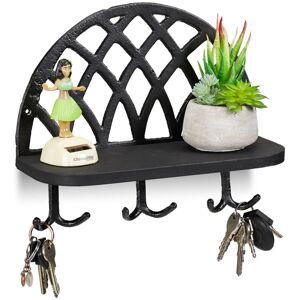Relaxdays Set of 3 Coat Racks, Shelf & Hooks, Vintage Key Storage, Cast Iron, Wood, HWD: 23x27x12 cm, Black Relaxdays Set of 3 Coat Racks, Shelf & Hooks, Vintage Key Storage, Cast Iron, Wood, HWD: 23x27x12 cm, Black