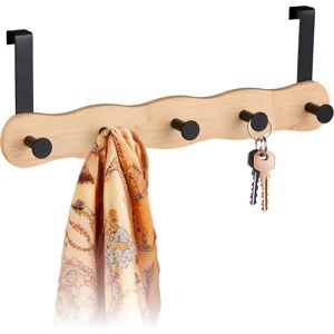 Relaxdays - Over Door Hanger, 6 Hooks, Hanging Coat Rack for 2 cm Thickness, Bamboo & Steel, Clothes Storage, Brown/Black Relaxdays - Over Door Hanger, 6 Hooks, Hanging Coat Rack for 2 cm Thickness, Bamboo & Steel, Clothes Storage, Brown/Black