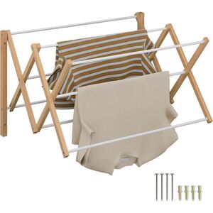 Relaxdays Wall-mounted clothes airer, extendable, HxWxD: 45 x 71.5 x 59 cm, bamboo & metal, wall dryer, natural/white Relaxdays Wall-mounted clothes airer, extendable, HxWxD: 45 x 71.5 x 59 cm, bamboo & metal, wall dryer, natural/white