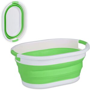 Folding Laundry Basket, 36 Litres, Plastic Tub, Clothing, Collapsible Washing Storage, Handles, Green/White - Relaxdays Folding Laundry Basket, 36 Litres, Plastic Tub, Clothing, Collapsible Washing Storage, Handles, Green/White - Relaxdays