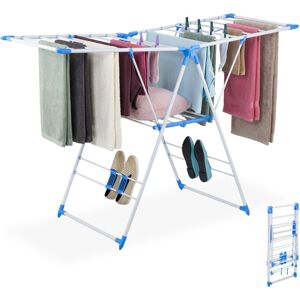Relaxdays - Clothes Horse, 2 Wings, 2 Tiers, Collapsible Washing Airer, hwd: 99x155x61cm, Laundry Drying Rack, White/Blue Relaxdays - Clothes Horse, 2 Wings, 2 Tiers, Collapsible Washing Airer, hwd: 99x155x61cm, Laundry Drying Rack, White/Blue