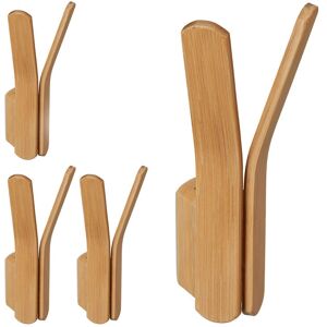 Relaxdays 4x Double Wall Hooks Bamboo, Wall-Mounting, Coat Hangers, Clothes & Towels Rack, HWD: 15 x 6.5 x 6 cm, Natural Relaxdays 4x Double Wall Hooks Bamboo, Wall-Mounting, Coat Hangers, Clothes & Towels Rack, HWD: 15 x 6.5 x 6 cm, Natural