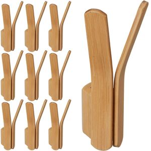 Relaxdays 10x Double Wall Hooks Bamboo, Wall-Mounting, Coat Hangers, Clothes & Towels Rack, HWD: 15 x 6.5 x 6cm, Natural Relaxdays 10x Double Wall Hooks Bamboo, Wall-Mounting, Coat Hangers, Clothes & Towels Rack, HWD: 15 x 6.5 x 6cm, Natural