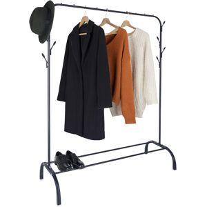 Relaxdays freestanding clothes rack, HxWxD: 148 x 110 x 40 cm, shelf, hooks & rail, metal, black Relaxdays freestanding clothes rack, HxWxD: 148 x 110 x 40 cm, shelf, hooks & rail, metal, black