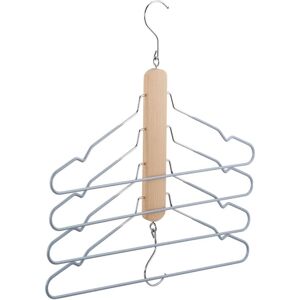 Multiple Hangers, Set of 5, 4 Shirt Hangers with Trouser Bar, Wood & Metal, Non-slip Hanger, Natural/Grey - Relaxdays Multiple Hangers, Set of 5, 4 Shirt Hangers with Trouser Bar, Wood & Metal, Non-slip Hanger, Natural/Grey - Relaxdays