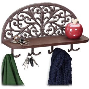 Relaxdays - Set of 3 Hallway Coat Racks with Shelf, Antique Design, 4 Double Hooks, Keys, Cast Iron, 23x39x11.5 cm, Brown Relaxdays - Set of 3 Hallway Coat Racks with Shelf, Antique Design, 4 Double Hooks, Keys, Cast Iron, 23x39x11.5 cm, Brown
