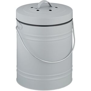 Relaxdays - Kitchen Compost Bin, 5 Litres, Iron, Odour Filter, with Lid & Handle, Organic Food Waste Caddy, Round, Grey Relaxdays - Kitchen Compost Bin, 5 Litres, Iron, Odour Filter, with Lid & Handle, Organic Food Waste Caddy, Round, Grey