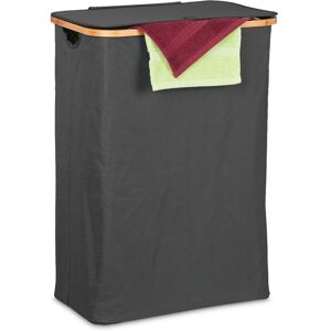 Relaxdays - Laundry Basket with Lid, 105 l, Washing Hamper, Bamboo & Polyester, Folding, Portable, Storage, Black/Natural Relaxdays - Laundry Basket with Lid, 105 l, Washing Hamper, Bamboo & Polyester, Folding, Portable, Storage, Black/Natural