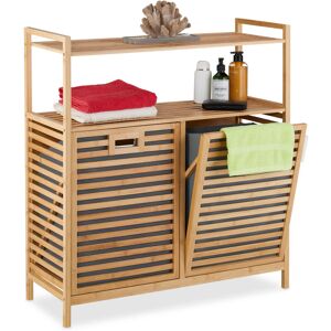 Laundry Basket with Shelves, 2 Tiltable Bins, 40 Litres each, Bamboo, Fabric, HxWxD: 95 x 88 x 33 cm, Natural - Relaxdays Laundry Basket with Shelves, 2 Tiltable Bins, 40 Litres each, Bamboo, Fabric, HxWxD: 95 x 88 x 33 cm, Natural - Relaxdays