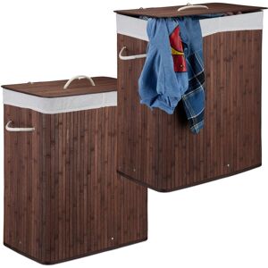 Relaxdays Set of 2 Lidded Bamboo Laundry Hampers, 100 L, Clothes Container, 2 Compartments, Folding, Basket, Brown Relaxdays Set of 2 Lidded Bamboo Laundry Hampers, 100 L, Clothes Container, 2 Compartments, Folding, Basket, Brown