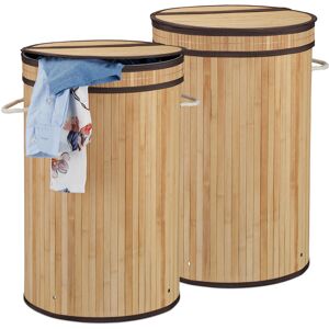 Relaxdays 2x Bamboo Laundry Baskets, Round Hamper with Folding Lid, 65 l, Foldable Bin with Ventilation, Ø 40cm, Natural Relaxdays 2x Bamboo Laundry Baskets, Round Hamper with Folding Lid, 65 l, Foldable Bin with Ventilation, Ø 40cm, Natural