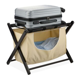 Relaxdays - Luggage Stand, Foldable, Wood, HxWxD: 52 x 68 x 47 cm, Suitcase Rack with Laundry Bag, for Hotels, Black/Beige Relaxdays - Luggage Stand, Foldable, Wood, HxWxD: 52 x 68 x 47 cm, Suitcase Rack with Laundry Bag, for Hotels, Black/Beige