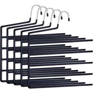 Relaxdays Multi Trouser Hangers, Set of 5, 5 Bars, Non-Slip, Space-Saving, HxW 35 x 32 cm, Black Relaxdays Multi Trouser Hangers, Set of 5, 5 Bars, Non-Slip, Space-Saving, HxW 35 x 32 cm, Black