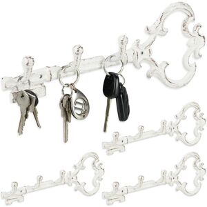 Relaxdays 4x Key Racks, Wall-Mounted, 3 Hooks, Decorative Shape, Cast Iron, Vintage Look, HWD: 12.5 x 33 x 4.5 cm, White Relaxdays 4x Key Racks, Wall-Mounted, 3 Hooks, Decorative Shape, Cast Iron, Vintage Look, HWD: 12.5 x 33 x 4.5 cm, White