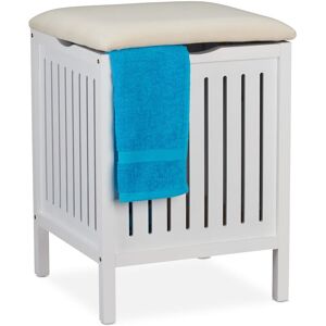 Relaxdays - Laundry Basket with Seat, Country Style, Laundry Bin, Wood & Fabric, Bathroom Stool HxWxD: 55x41x41 cm, White Relaxdays - Laundry Basket with Seat, Country Style, Laundry Bin, Wood & Fabric, Bathroom Stool HxWxD: 55x41x41 cm, White