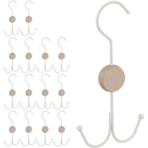 Relaxdays Set of 15 Belt Holders, 2 Hooks each for Bags & Ties, Wardrobe Organiser, Metal, Wood, 21.5x11x1.5cm, White Relaxdays Set of 15 Belt Holders, 2 Hooks each for Bags & Ties, Wardrobe Organiser, Metal, Wood, 21.5x11x1.5cm, White