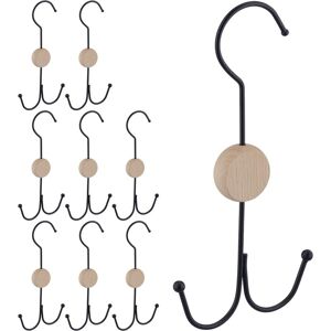 Relaxdays Set of 9 Belt Holders, 2 Hooks each for Bags, Ties etc., Wardrobe Organiser, Metal, Wood, 21.5x11x1.5cm, Black Relaxdays Set of 9 Belt Holders, 2 Hooks each for Bags, Ties etc., Wardrobe Organiser, Metal, Wood, 21.5x11x1.5cm, Black