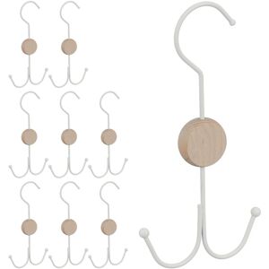 Relaxdays Set of 9 Belt Holders, 2 Hooks each for Bags, Ties etc., Wardrobe Organiser, Metal, Wood, 21.5x11x1.5cm, White Relaxdays Set of 9 Belt Holders, 2 Hooks each for Bags, Ties etc., Wardrobe Organiser, Metal, Wood, 21.5x11x1.5cm, White