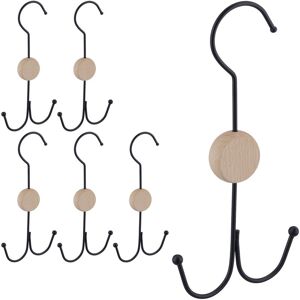 Relaxdays Set of 6 Belt Holders, 2 Hooks each for Bags, Ties etc., Wardrobe Organiser, Metal, Wood, 21.5x11x1.5cm, Black Relaxdays Set of 6 Belt Holders, 2 Hooks each for Bags, Ties etc., Wardrobe Organiser, Metal, Wood, 21.5x11x1.5cm, Black