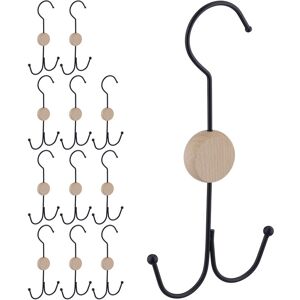 Relaxdays Set of 12 Belt Holders, 2 Hooks each for Bags & Ties, Wardrobe Organiser, Metal, Wood, 21.5x11x1.5cm, Black Relaxdays Set of 12 Belt Holders, 2 Hooks each for Bags & Ties, Wardrobe Organiser, Metal, Wood, 21.5x11x1.5cm, Black