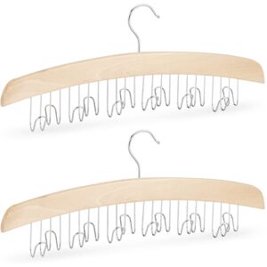 Set of 4 Tie & Belt Rack for the Closet, Hanger for 12 Belts, Accessory Holder, Lotus Wood, hwd: 17x43x5 cm, Natural/Silver - Relaxdays Set of 4 Tie & Belt Rack for the Closet, Hanger for 12 Belts, Accessory Holder, Lotus Wood, hwd: 17x43x5 cm, Natural/Silver - Relaxdays