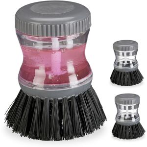 Relaxdays - Dishwashing Brush, 3x Set, Refillable, 60 ml Capacity, Round, Clean Glasses & Dishes Easily, Kitchen, Grey Relaxdays - Dishwashing Brush, 3x Set, Refillable, 60 ml Capacity, Round, Clean Glasses & Dishes Easily, Kitchen, Grey