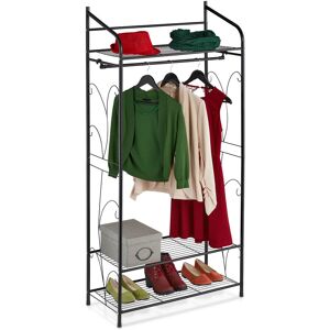 Clothes Rack Metal, Wardrobe Accessory, Open Storage, Extra, 3 Shelves, Practical, HxWxD 161x78x36 cm, Black - Relaxdays Clothes Rack Metal, Wardrobe Accessory, Open Storage, Extra, 3 Shelves, Practical, HxWxD 161x78x36 cm, Black - Relaxdays