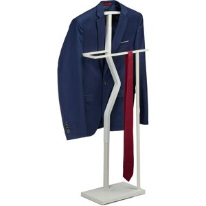 Valet Stand, Suit Holder, Clother Butler, Jacket & Trouser Hanger, 107x48x20 cm, Metal & Wood Effect, White - Relaxdays Valet Stand, Suit Holder, Clother Butler, Jacket & Trouser Hanger, 107x48x20 cm, Metal & Wood Effect, White - Relaxdays