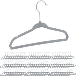 Relaxdays Velvet Coat Hangers, Set of 90, Non-Slip, for Clothes, Boys & Girls, Swivel Hook, Pants Rail, Grey Relaxdays Velvet Coat Hangers, Set of 90, Non-Slip, for Clothes, Boys & Girls, Swivel Hook, Pants Rail, Grey