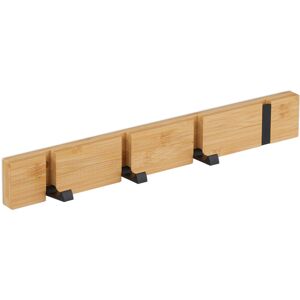 Relaxdays - Wall Coat Rack, 4 Folding Hooks, Bamboo & Metal, for Screws or Adhesive, Hallway Jacket Rail, Natural/Black Relaxdays - Wall Coat Rack, 4 Folding Hooks, Bamboo & Metal, for Screws or Adhesive, Hallway Jacket Rail, Natural/Black