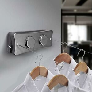 MCBOSON Retractable Clothesline, Wall-Mounted Retractable Clothes Line with 2 x 5M Stainless Steel Line, Adjustable Extendable Clothes Line for Indoor and MCBOSON Retractable Clothesline, Wall-Mounted Retractable Clothes Line with 2 x 5M Stainless Steel Line, Adjustable Extendable Clothes Line for Indoor and