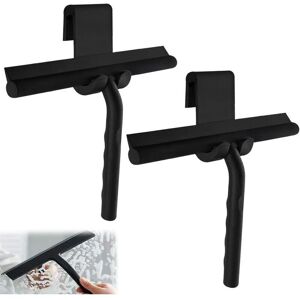 TEHTUY Set of 2 silicone shower squeegees with hook, 34 cm with holder, multi-purpose shower squeegee for glass doors, mirrors, tiles, cars (black) TEHTUY Set of 2 silicone shower squeegees with hook, 34 cm with holder, multi-purpose shower squeegee for glass doors, mirrors, tiles, cars (black)
