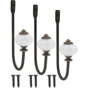 YMYNY Set of 3 antique coat hooks, coat hooks, hat hooks, iron hooks with ceramic head and brass crown - vintage country house style MUMU YMYNY Set of 3 antique coat hooks, coat hooks, hat hooks, iron hooks with ceramic head and brass crown - vintage country house style MUMU