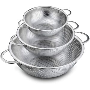 BASETBL Set of 3 micro-perforated stainless steel colanders (16/22/28 cm), with handles, dishwasher safe, for pasta/vegetables BASETBL Set of 3 micro-perforated stainless steel colanders (16/22/28 cm), with handles, dishwasher safe, for pasta/vegetables