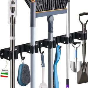 COOCHEER Stainless Steel Wall Broom Hanger, Wall Broom Holder 5 Holders and 4 Hooks, Wall Broom Holder Without Drilling, Broom Hanger for Kitchen, Cupboard, COOCHEER Stainless Steel Wall Broom Hanger, Wall Broom Holder 5 Holders and 4 Hooks, Wall Broom Holder Without Drilling, Broom Hanger for Kitchen, Cupboard,