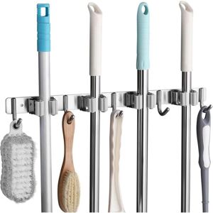 WOIYIC Stainless Steel Wall Mounted Broom Holder Hanger Wall Mounted Broom Storage Hook with 4 Slots and 5 Hooks for Kitchen, Bathroom, Garage and Garden, WOIYIC Stainless Steel Wall Mounted Broom Holder Hanger Wall Mounted Broom Storage Hook with 4 Slots and 5 Hooks for Kitchen, Bathroom, Garage and Garden,