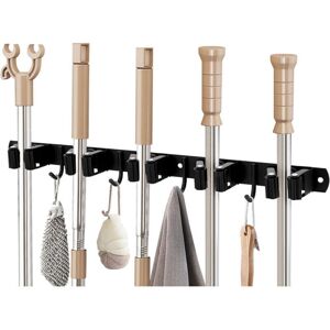 TORMATOR Stainless steel wall-mounted broom holder with 5 brackets and 4 hooks - wall-mounted tool holder for garden, balcony, bathroom, yard, kitchen TORMATOR Stainless steel wall-mounted broom holder with 5 brackets and 4 hooks - wall-mounted tool holder for garden, balcony, bathroom, yard, kitchen