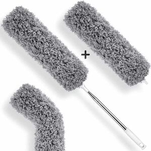 SNQ Telescopic Duster Set with 2 Microfiber Attachments, Long Extendable Stainless Steel Telescopic Duster, Washable, for Cleaning Windows, Radiators and SNQ Telescopic Duster Set with 2 Microfiber Attachments, Long Extendable Stainless Steel Telescopic Duster, Washable, for Cleaning Windows, Radiators and