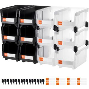 VEVOR Plastic Stackable Storage Bins, 14.8 x 8.5 x 7.1 inch (12 Pack), Plastic Containers for Organizing & Storage Bins for Garage, Small Parts, VEVOR Plastic Stackable Storage Bins, 14.8 x 8.5 x 7.1 inch (12 Pack), Plastic Containers for Organizing & Storage Bins for Garage, Small Parts,