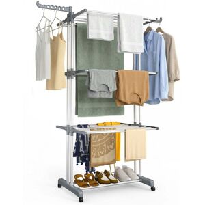 VOUNOT 4 Tier Clothes Airer Drying Rack with Wheels, 126x63x170cm, Grey White VOUNOT 4 Tier Clothes Airer Drying Rack with Wheels, 126x63x170cm, Grey White