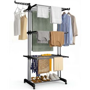 VOUNOT 4 Tier Clothes Airer Drying Rack with Wheels, 126x63x170cm, Black Grey VOUNOT 4 Tier Clothes Airer Drying Rack with Wheels, 126x63x170cm, Black Grey