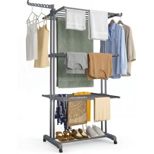 VOUNOT 4 Tier Clothes Airer Drying Rack with Wheels, 126x63x170cm, Grey VOUNOT 4 Tier Clothes Airer Drying Rack with Wheels, 126x63x170cm, Grey