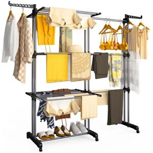 VOUNOT 4 Tier Large Retractable Clothes Airer w/ Wings, 190×64×170cm, Black Grey VOUNOT 4 Tier Large Retractable Clothes Airer w/ Wings, 190×64×170cm, Black Grey